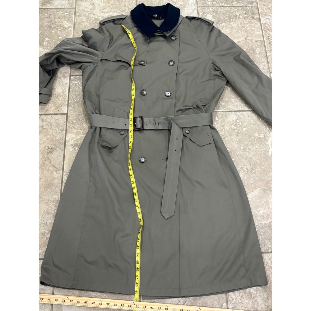 Lauren Ralph Lauren Olive Green Trench Coat with Navy Collar - Picture 14 of 16
